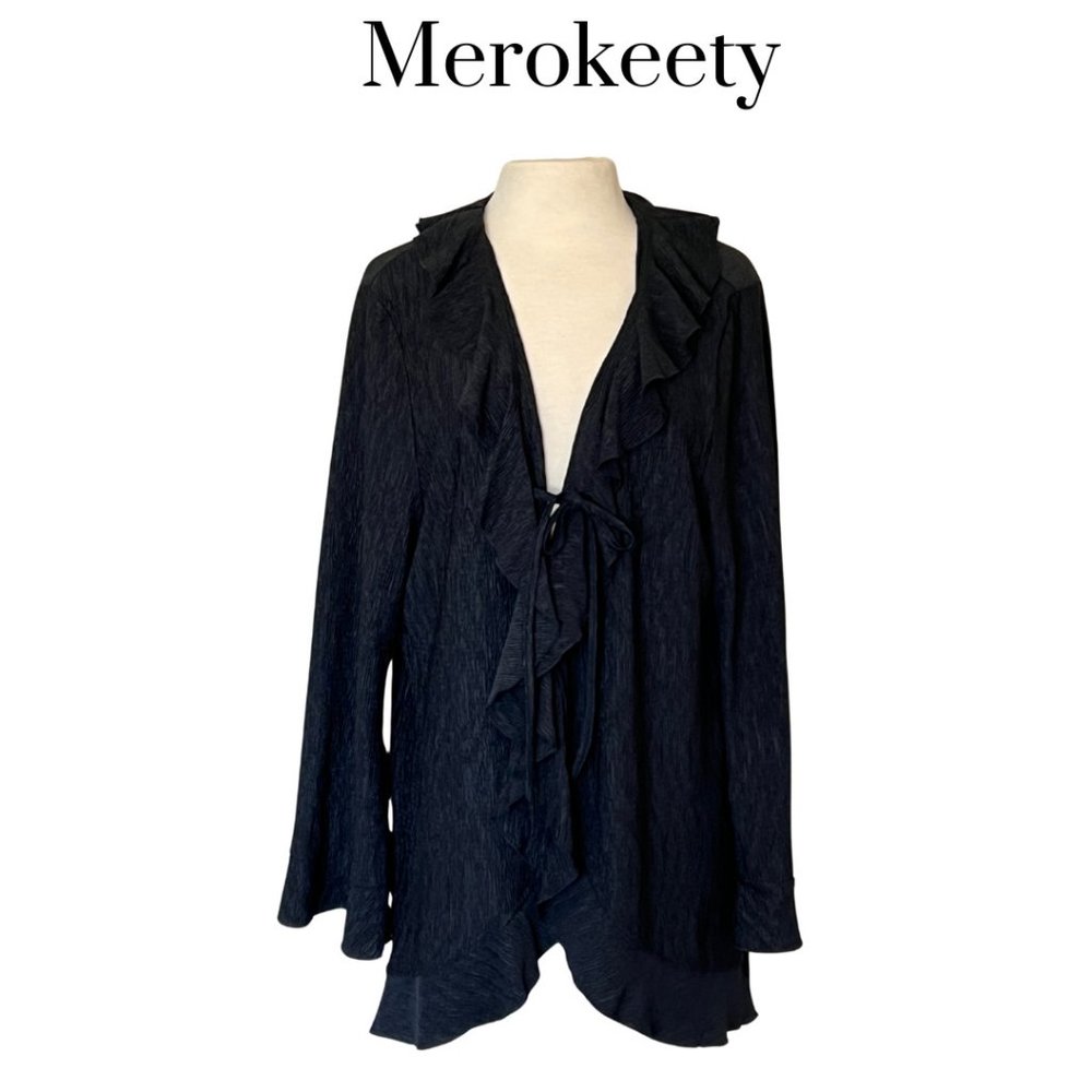 NWT Merokeety tie front ruffle blouse casual loose long sleeve fairy goth